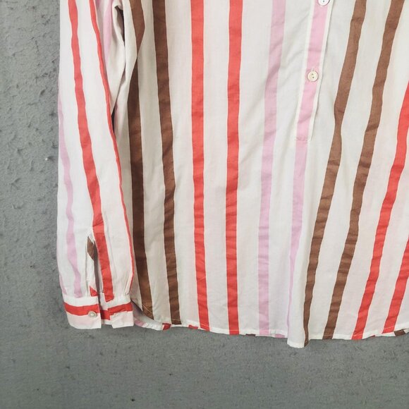 Velvet by Graham & Spencer Shirt Womens XS White Pink Brown Striped Button Front - Picture 7 of 16